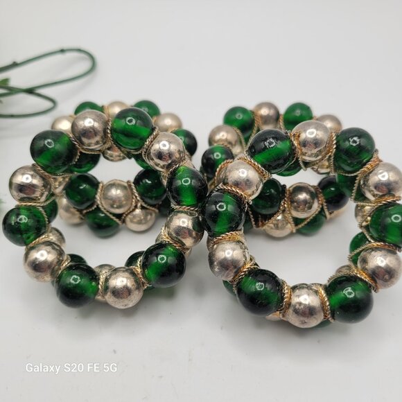 Green Glass and Metal Beaded Napkin Rings Set of - Picture 2 of 12